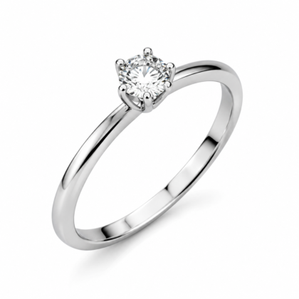 Anillo de Compromiso Oro Blanco 18K con Diamante Natural Talla Brillante 0,20 ct