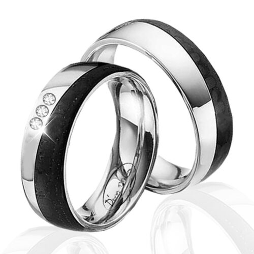 Alianza de boda de plana titanio y carbono 5 mm