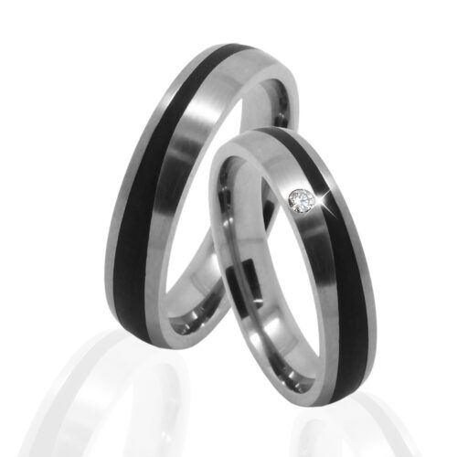 Alianza de boda de plana titanio y carbono 5 mm