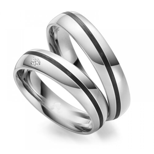 Alianza de boda de plana titanio y carbono 5 mm