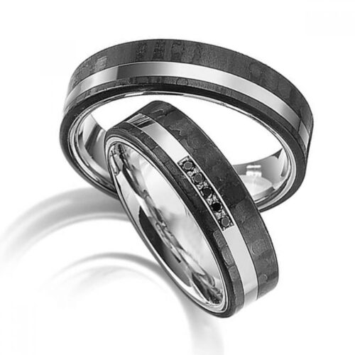 Alianza de boda de plana titanio y carbono 5 mm