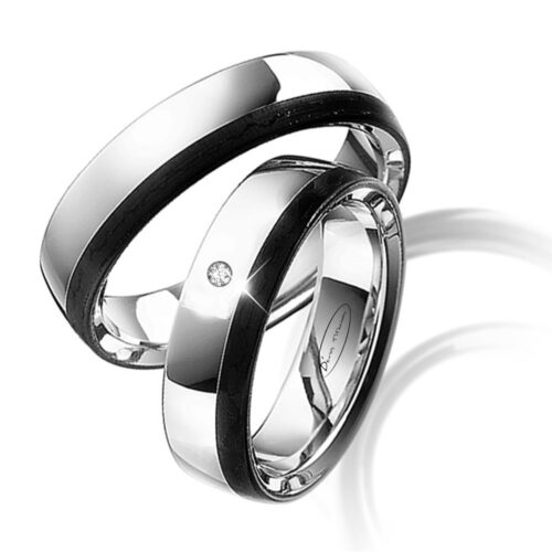 Alianza de boda de plana titanio y carbono 5 mm