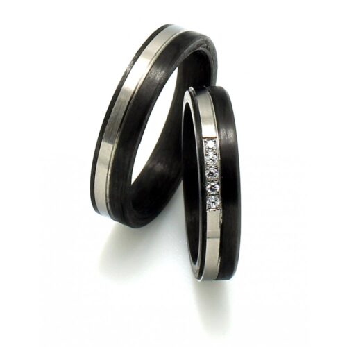 Alianza de boda de plana titanio y carbono 4 mm