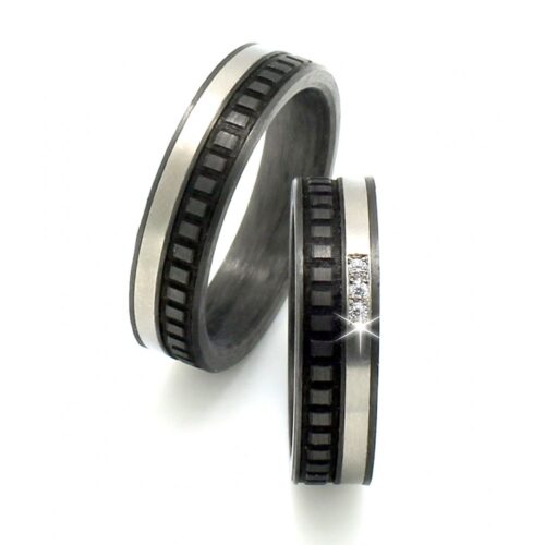Alianza de boda plana titanio y carbono 5 50 mm