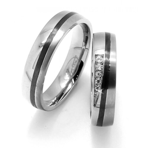 Alianza de boda de plana titanio y carbono 5 mm