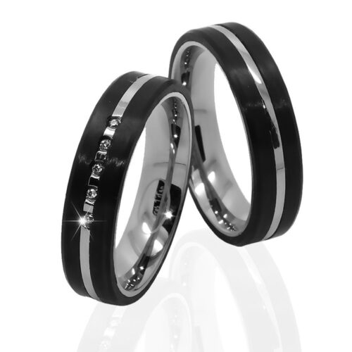 Alianza de boda de plana titanio y carbono 5 mm