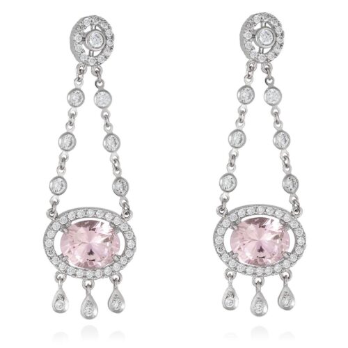 Pendientes de novia CHANDELIER rosa en plata