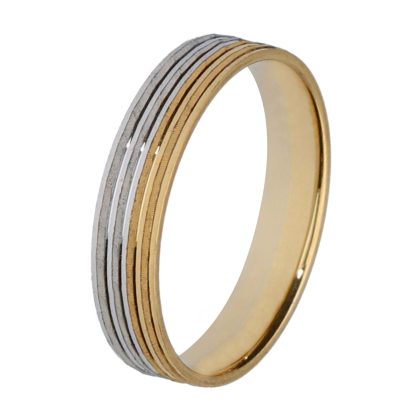 Alianza de boda de oro amarillo y blanco de 18 kt