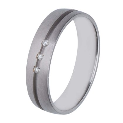 Alianza de boda de oro 18 kt 5 mm con 3 diamantes de 0,03