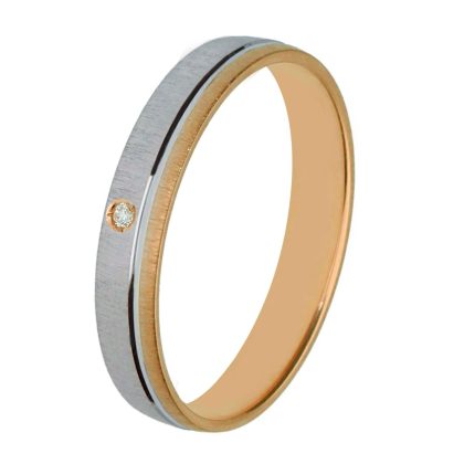 Alianza de boda Oro bicolor 18kts 3,50mm  con diamante 0,010 ct