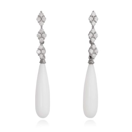 Pendientes largos novia con Ágata blanca
