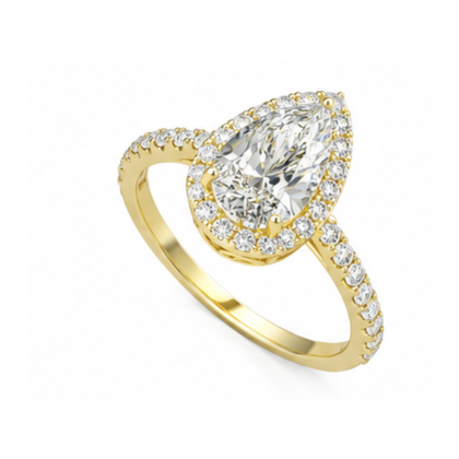 Anillo de Compromiso Pera Halo en Oro Amarillo 18K con Diamantes de Laboratorio 1,23 ct