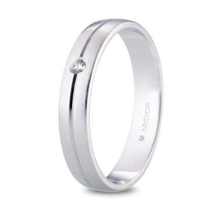 Alianza de boda  Platino Media caña 4,00 mm con diamante