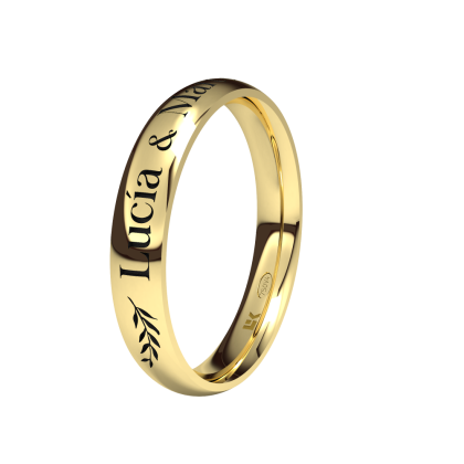 Alianza de boda de oro personalizadas con forma media caña con 3 50 mm de anchoimagen olivo. disponible en blanco y Rosa