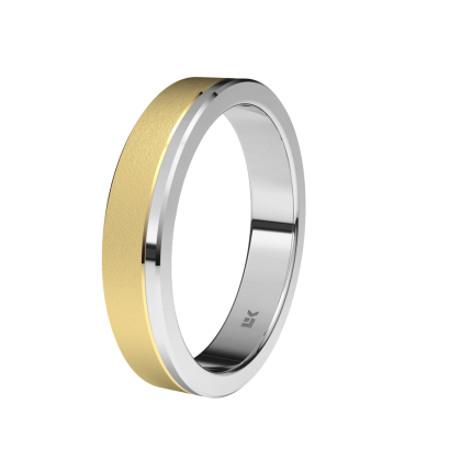 Alianza de boda Oro amarillo y blanco de 4,00 mm de ancho forma plana interior plano. Disponible en varios colores.