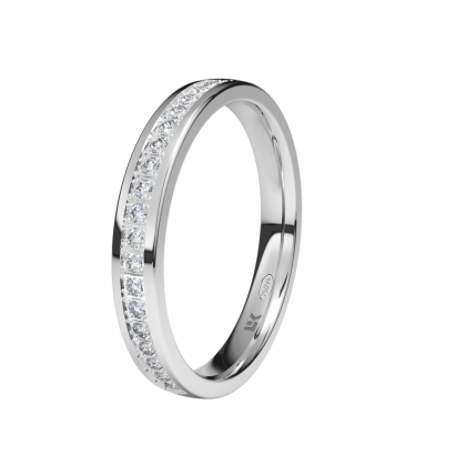 Alianza de boda oro blanco vuelta entera de diamantes forma plana 3 50 mm . disponible en amarillo y Rosa