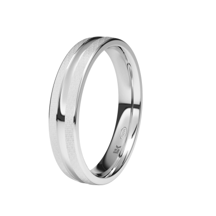 Alianza de boda Oro de 4 mm de ancho, forma plana interior confort decoración Surco. Disponible en varios colores.