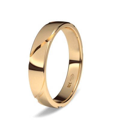 Alianza de boda de oro de 18kts con 4,00 mm de ancho interior confort. Decoración Altea.