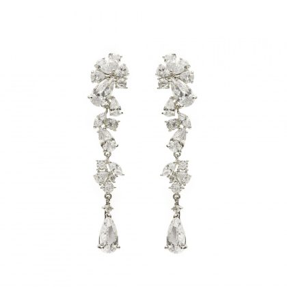 PENDIENTES NOVIA PLATA LARGOS BRILLANTES MÓVILES CON CASCADA