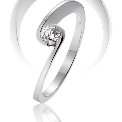 Anillo solitario en oro blanco 18k y diamante modelo versalles