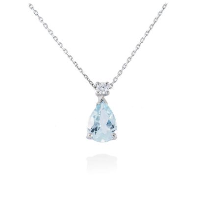 Gargantilla AGUAMARINA novia LAGRIMA en Oro blanco 18Kt. y diamante