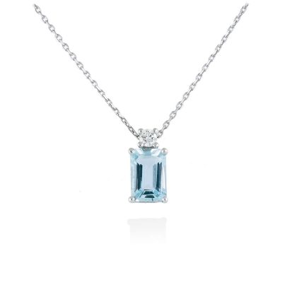 Gargantilla AGUAMARINA novia Octógono en Oro blanco 18Kt. y diamante en 45 cm.