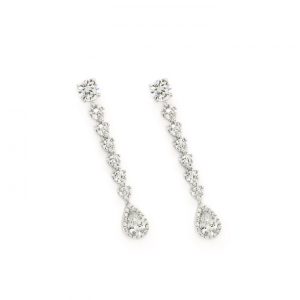 PENDIENTES LARGOS NOVIA DE PLATA ESTILO LINEAL CON CIRCONITAS
